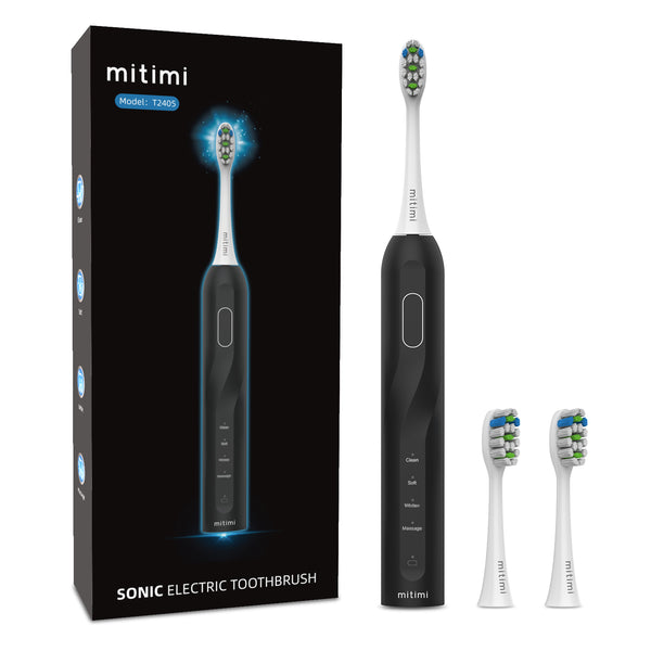 Mitimi T2405 Sonic Electric Toothbrush, 4 Brushing Modes, Smart Timer & IPX7 Waterproof, for Adults and Kids, Black